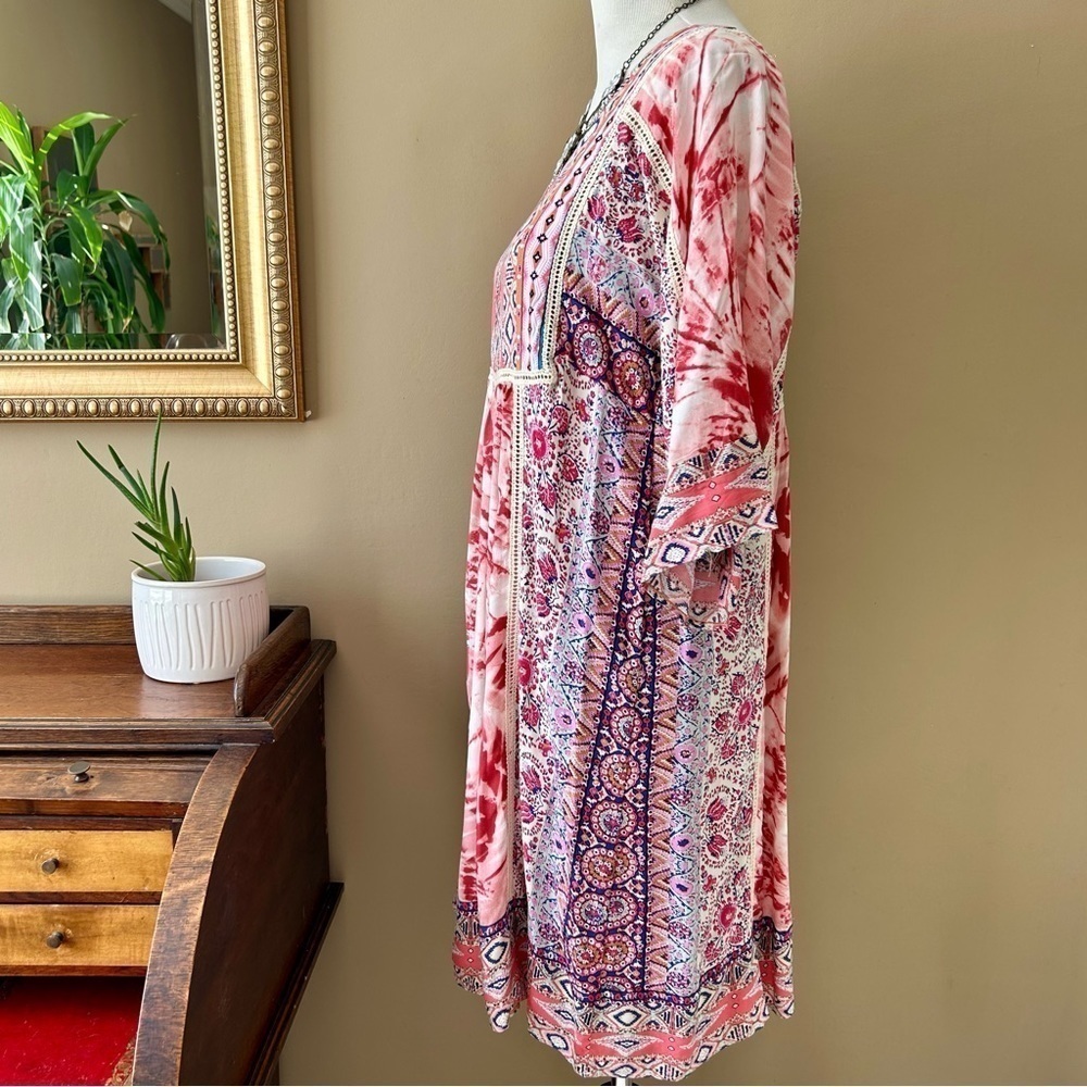 Sundance Wild Provence Mixed Print Keyhole Kimono Peasant Dress V-Neck Size S - Picture 5 of 10